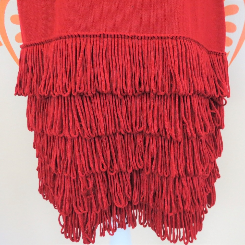Calvin Klein Red Fringe Sweater Dress S - Picture 2 of 3